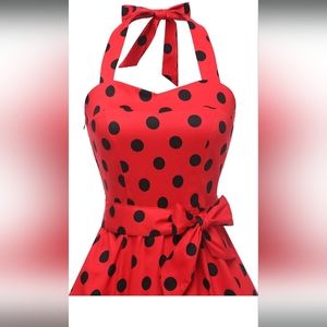 TOPDRESS Womens Sz S Red Halter Top Retro & Audrey 50s Style Elastic Back